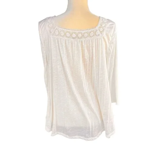 L.A. HEARTS Women's Blouse Ivory Boho Large Crinkle-Rayon 3/4 Sleeve Square Neck - Picture 4 of 14